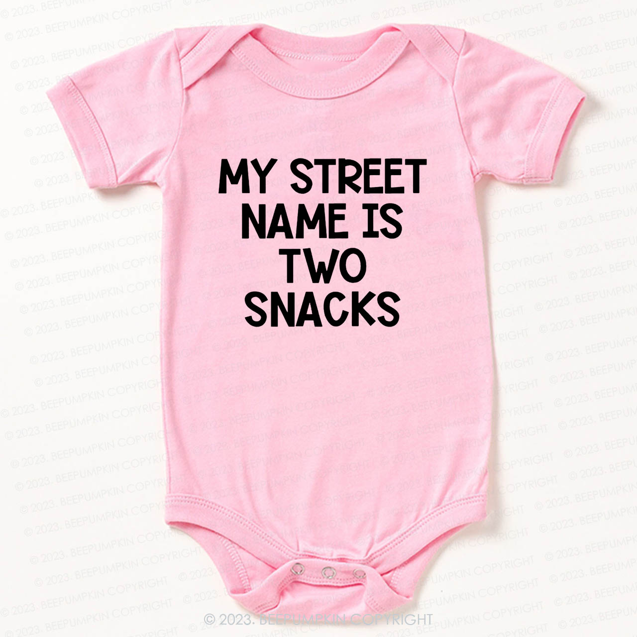 My Street Name Is Two Snacks Bodysuit For Baby
