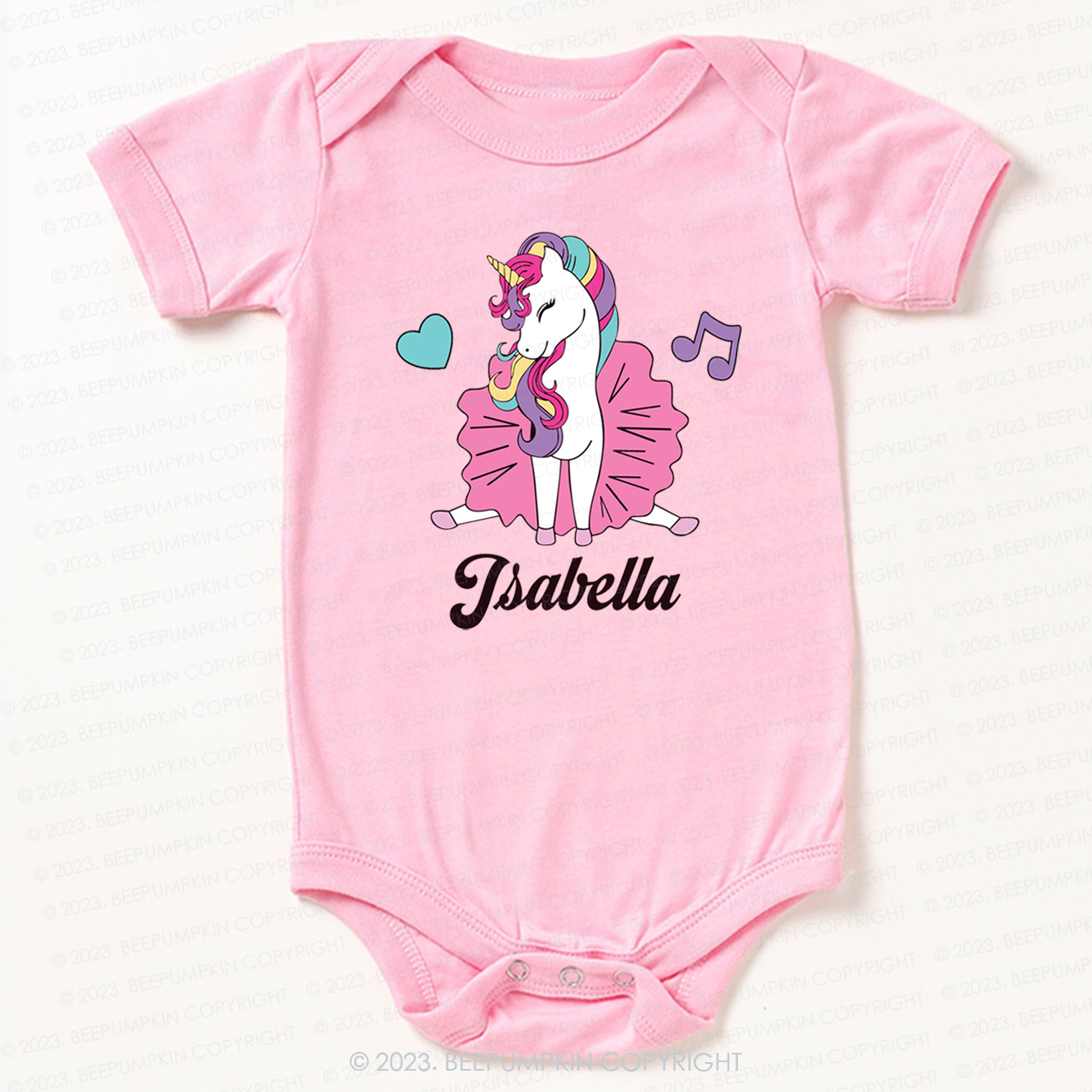 Unicorn Music Custom Name Bodysuit For Baby
