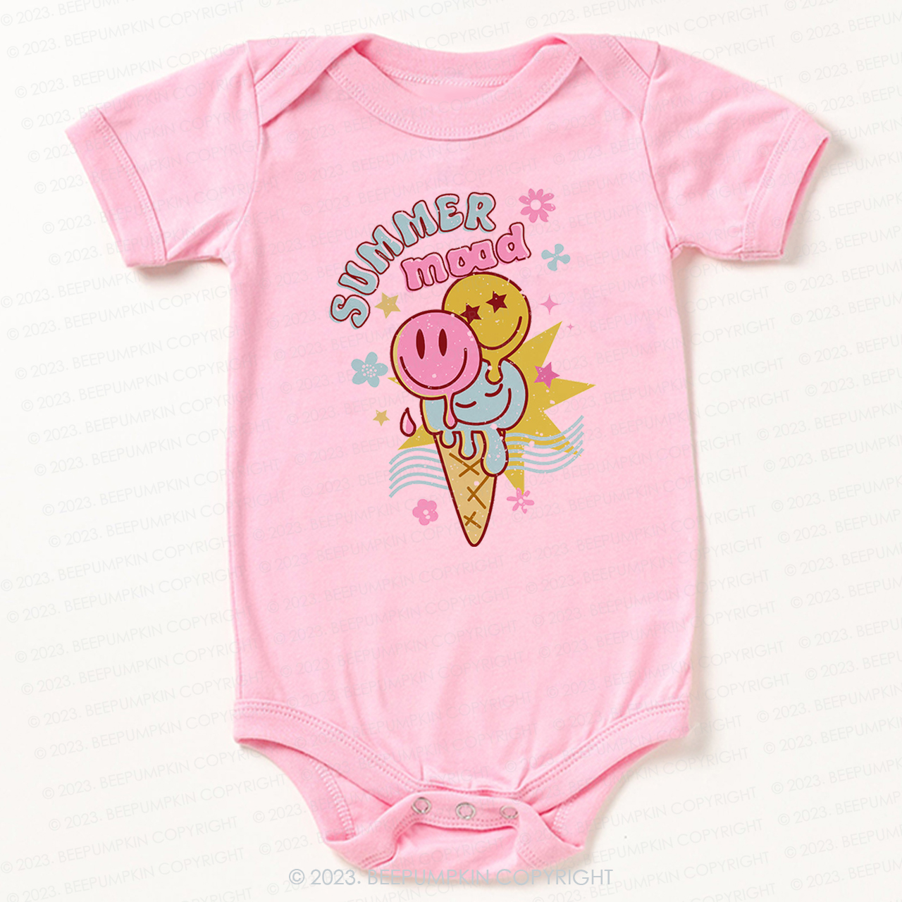 Summer Mood Ice Cream Happy Face Bodysuit For Baby