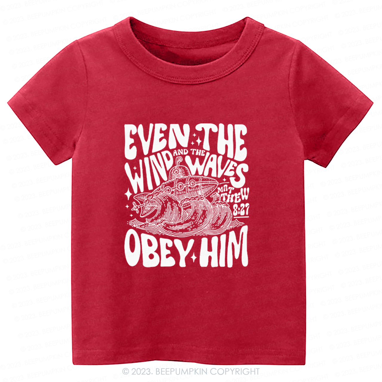 Even The Wind And The Waves Obey Him Natural Christian Jesus Kids Shirt