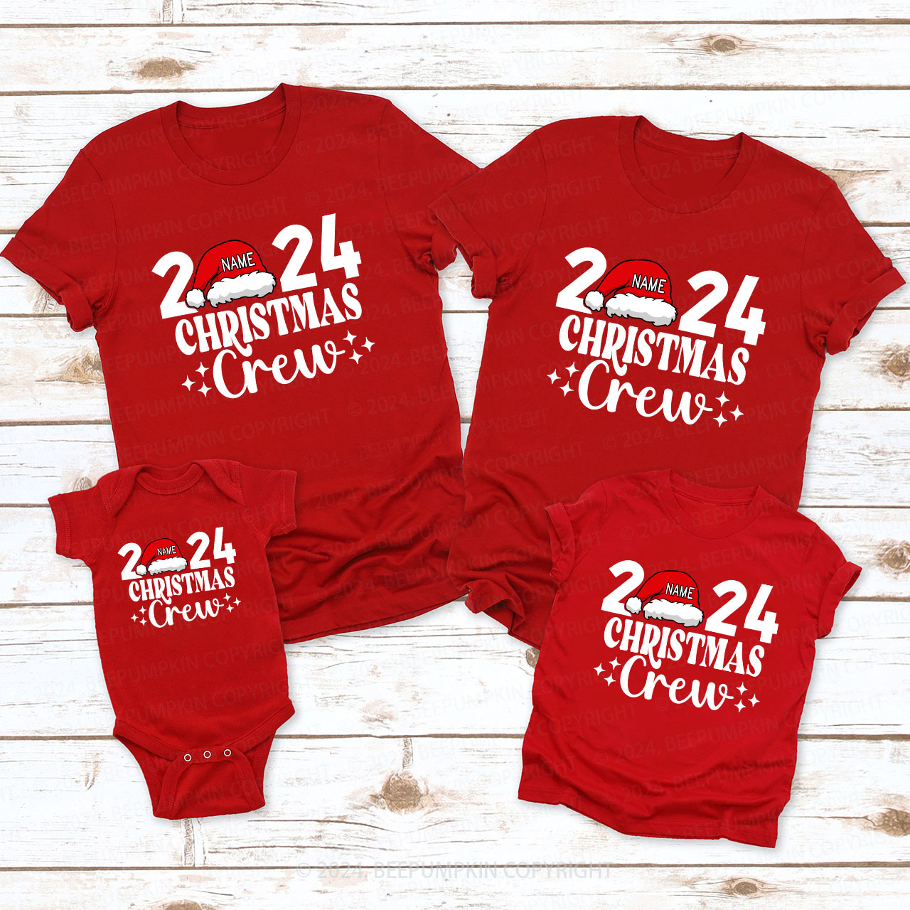 Personalized Christmas Crew 2024 Name On Santa Hat Shirts