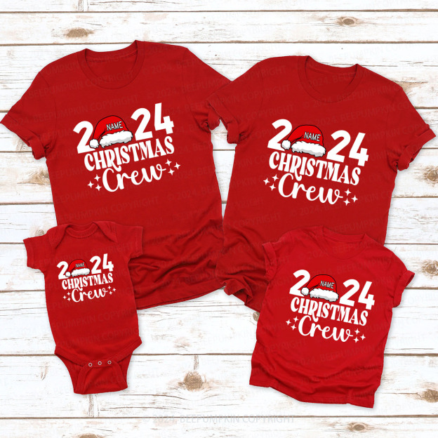 Personalized Christmas Crew 2024 Name On Santa Hat Shirts