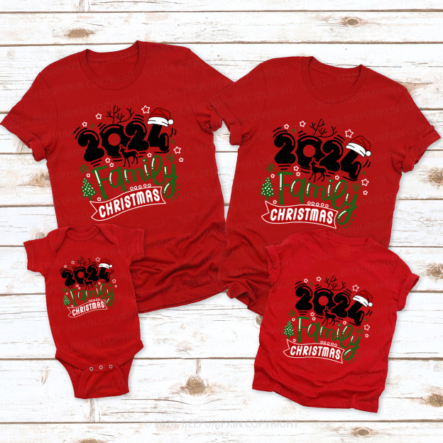 Christmas Hat With 2024 Family Matching Shirts