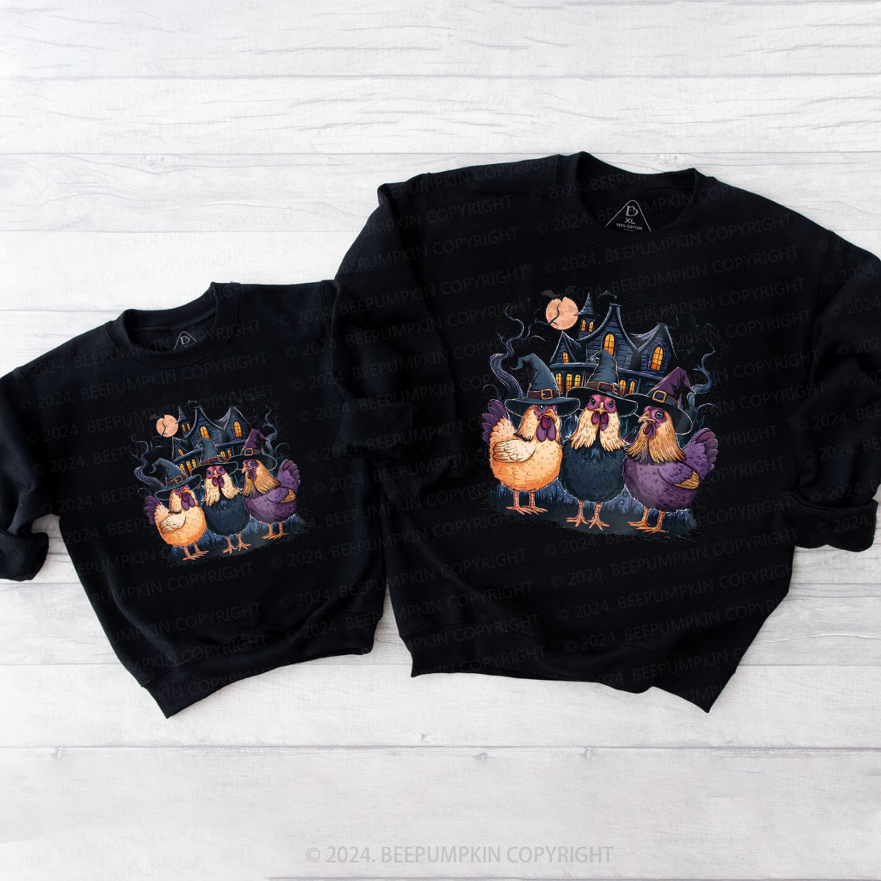 Halloween Chickens Haunted House Family Matching Sweatshirt