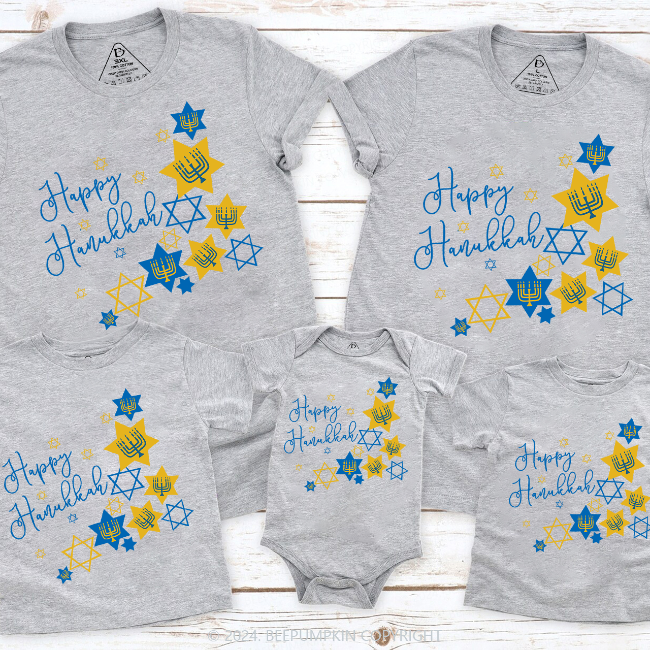 Happy Hanukkah Thoughts in Candlelight Family T-Shirts Beepumpkin