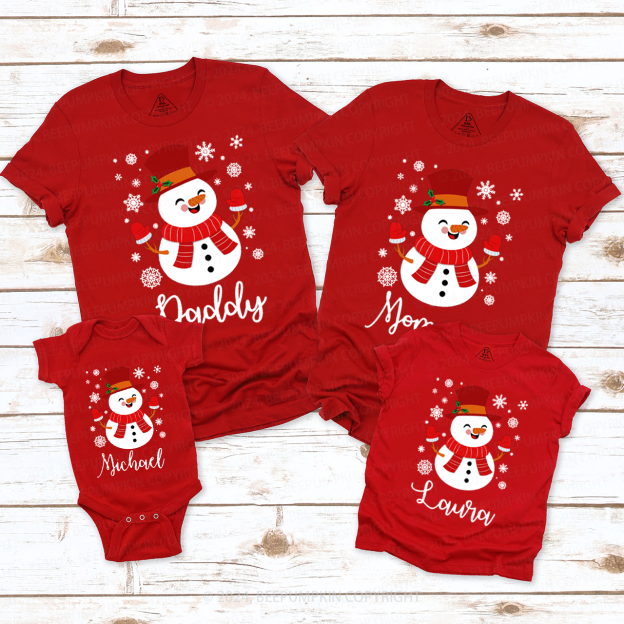 Personalized Happy Snowman Christmas Family Matching T-Shirts Beepumpkin