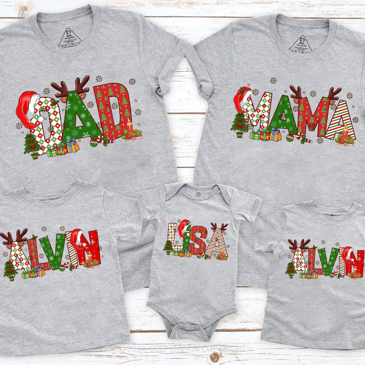 Personalized Color Christmas Nam Family Matching T-Shirts Beepumpkin
