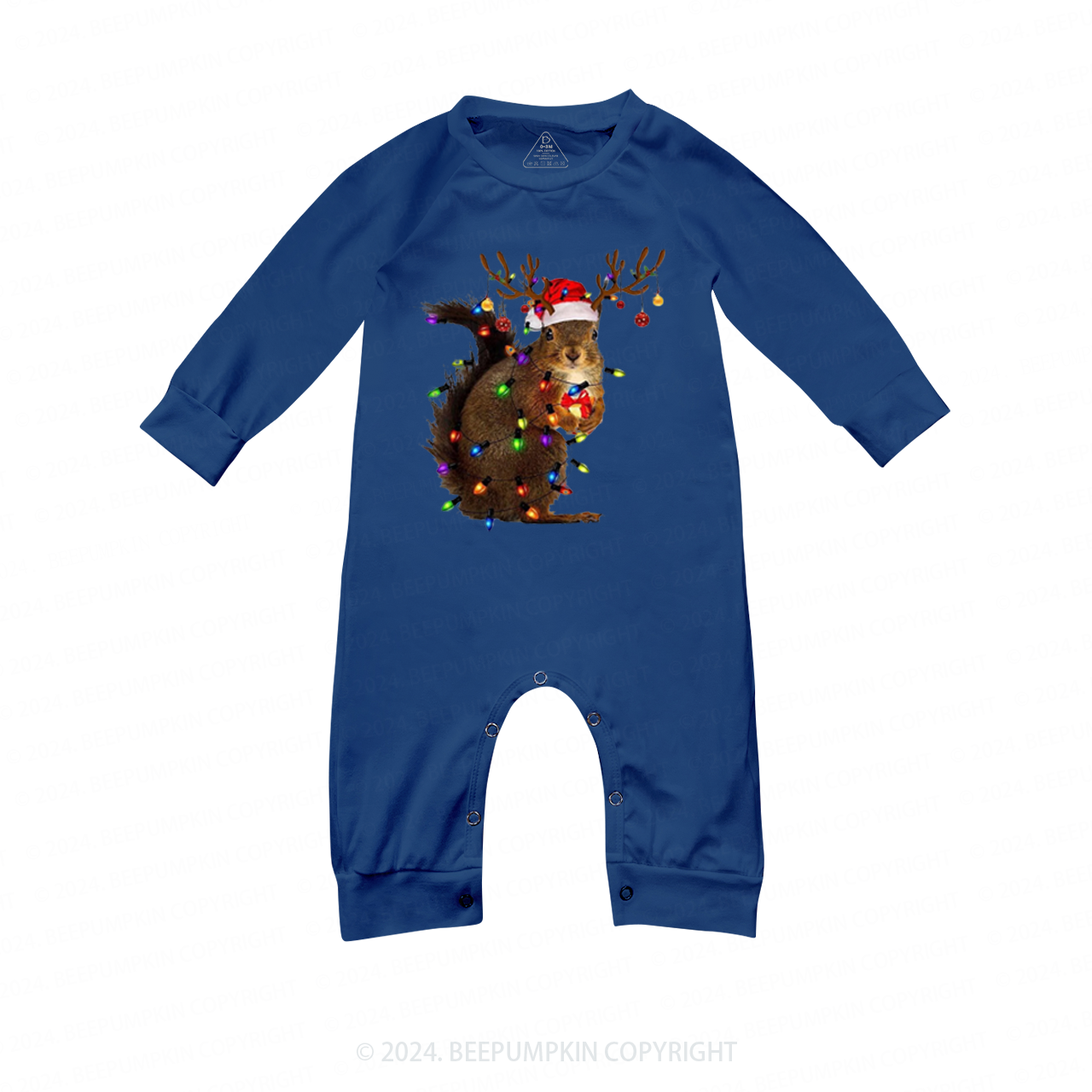Squirrel Christmas Lights Family Matching Blue Pajamas Beepumpkin