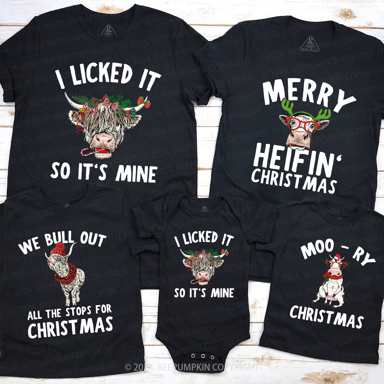 Cow Farm Christmas Group Family Matching T-Shirts Beepumpkin