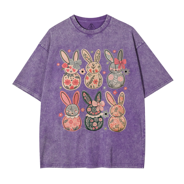 Coquette Easter Bunny Floral Mama Washed T-Shirts
