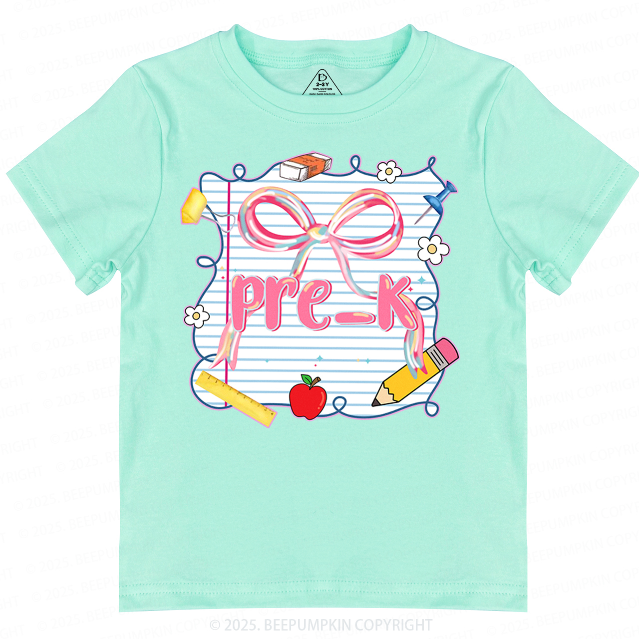 Personalized Preppy Pink Bow Toddler&Kid's Tees Beepumpkin 