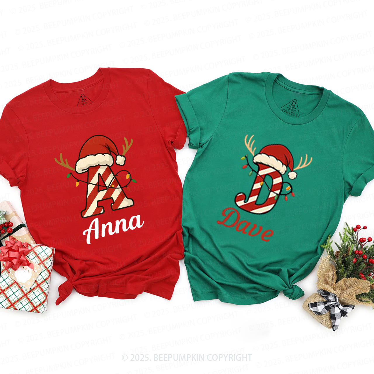 Personalized Candy Cane Name Christmas Family Matching T-Shirts Beepumpkin