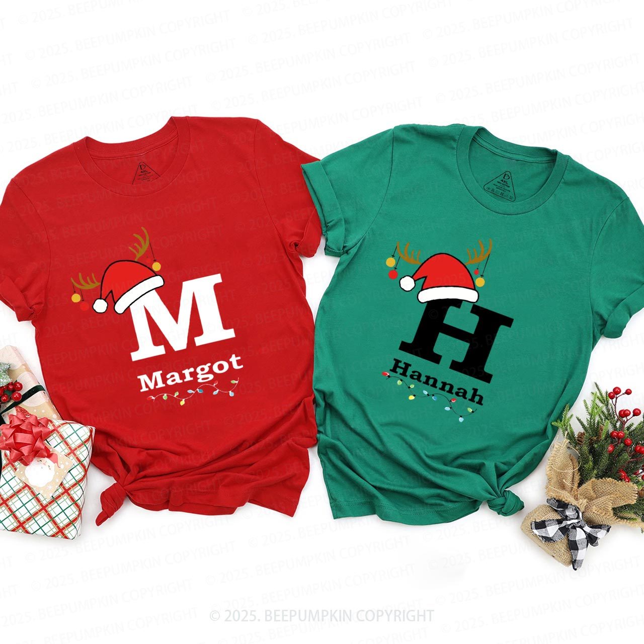 Personalized Christmas Alphabet Family Matching T-Shirts Beepumpkin