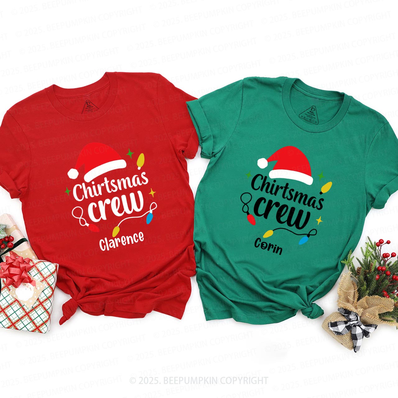 Personalized Christmas Crew Family Matching T-Shirts Beepumpkin