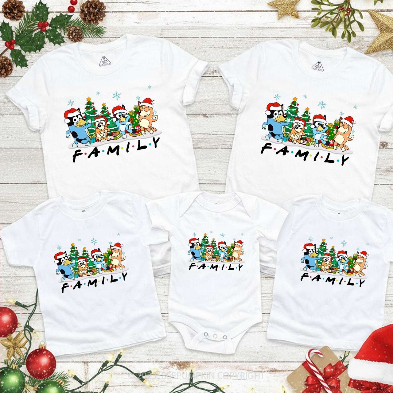 Snowflake Cartoon Dog Christmas Party Family Matching T-Shirts Beepumpkin