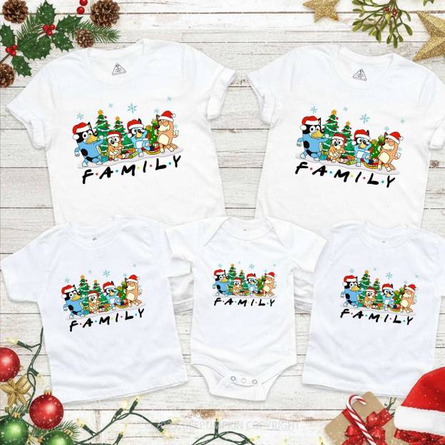 Snowflake Cartoon Dog Christmas Party Family Matching T-Shirts Beepumpkin