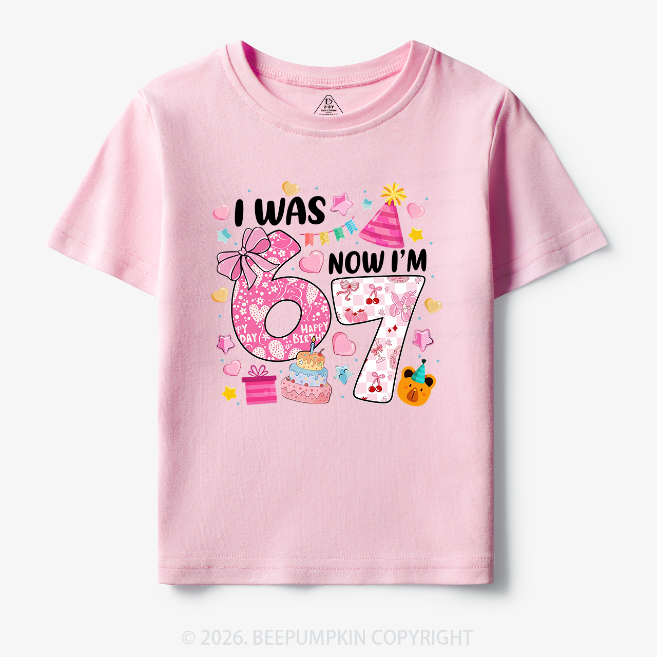 I Was 6 Now I'm 7 Birthday Coquette Bow Toddler&Kid's Tees
