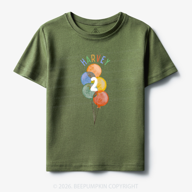 Personalized Rainbow Balloon Birthday Toddler&Kid's Tees