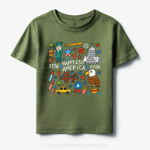 Happy 250 America 1776-2026 Toddler&Kid's Tees