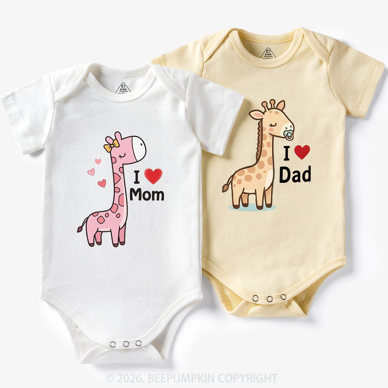 I Love Mom and Dad Giraffe Bodysuit