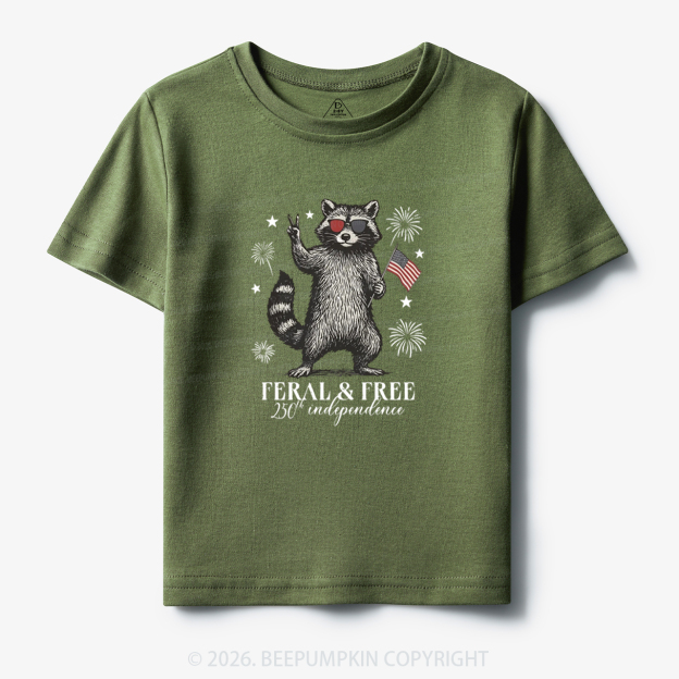 Feral but Free Patriotic Raccoon America 250th Toddler&Kid's Tees