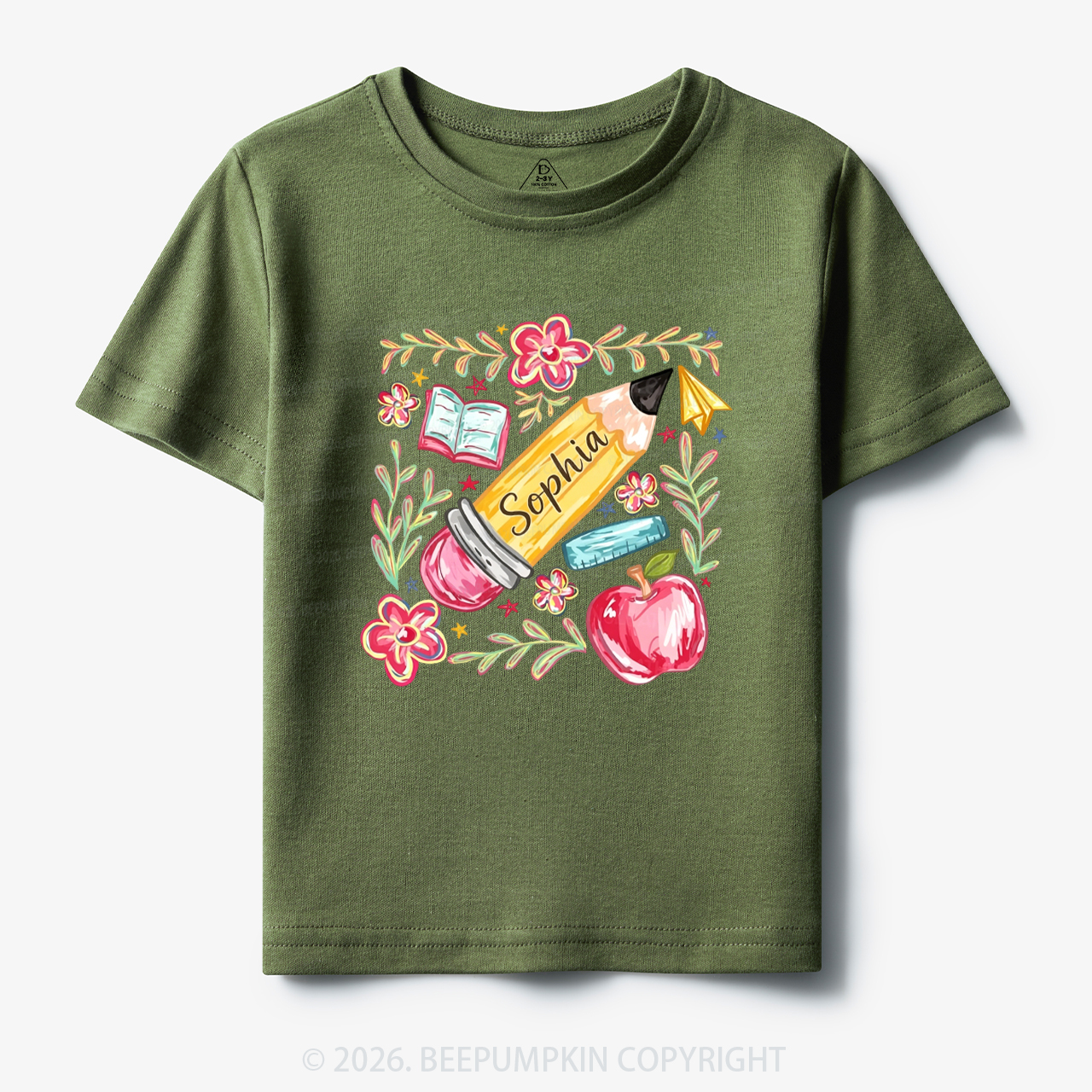 Personalized Name Floral Pencil Toddler&Kid's Tees
