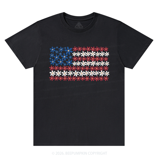 Floral American Flag 4th of July T-Shirts