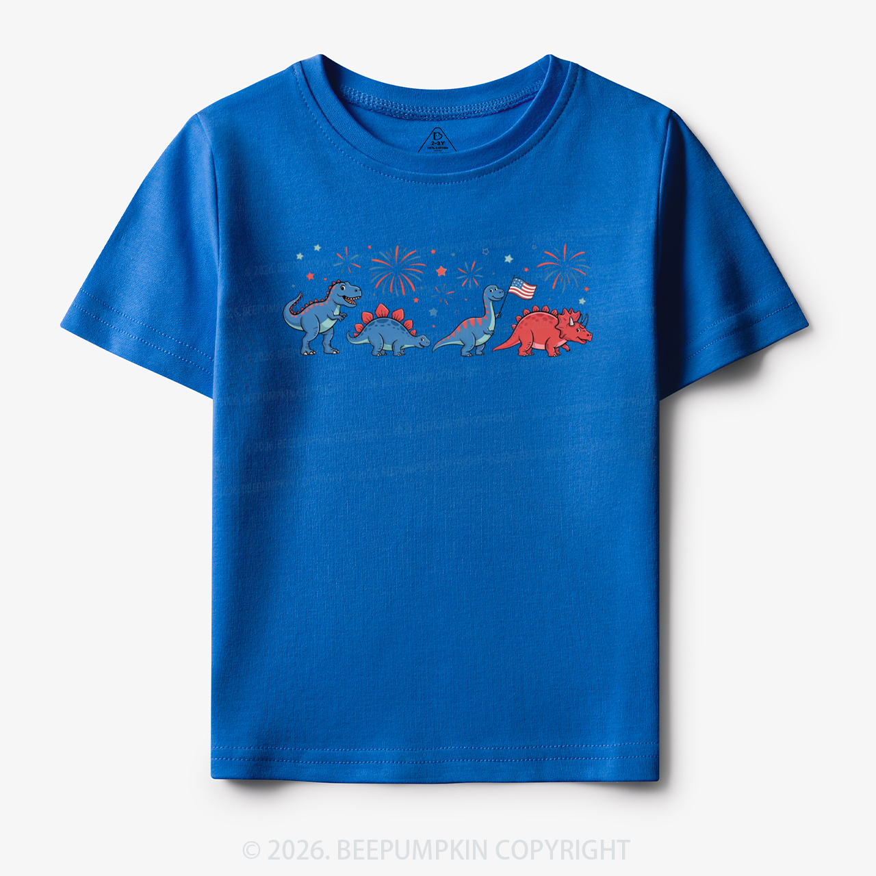 Cute Dinosaur American Flag Fireworks Toddler&Kid's Tees