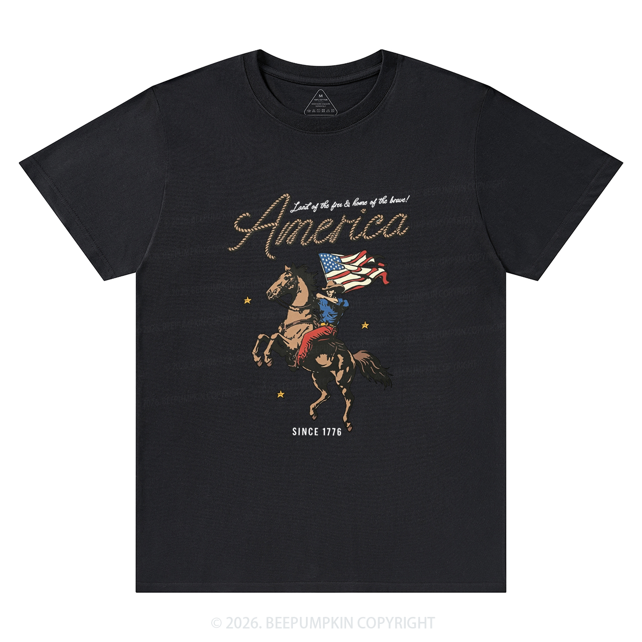 Western Cowboy Waving American Flag Retro T-Shirts