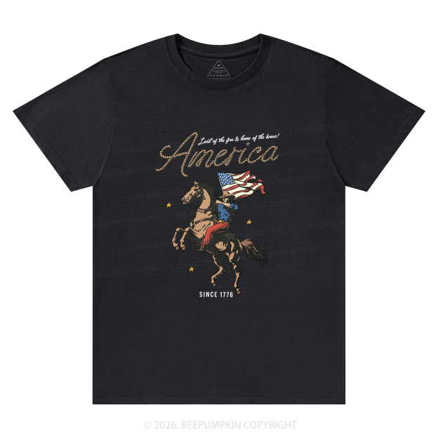 Western Cowboy Waving American Flag Retro T-Shirts