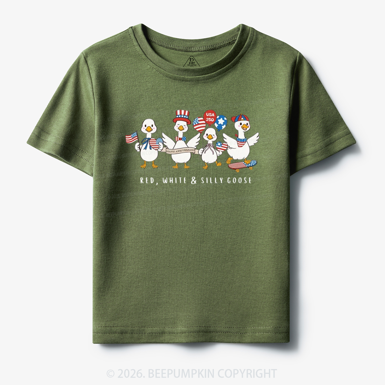 Red White Silly Goose USA 250 Patriotic Toddler&Kid's Tees