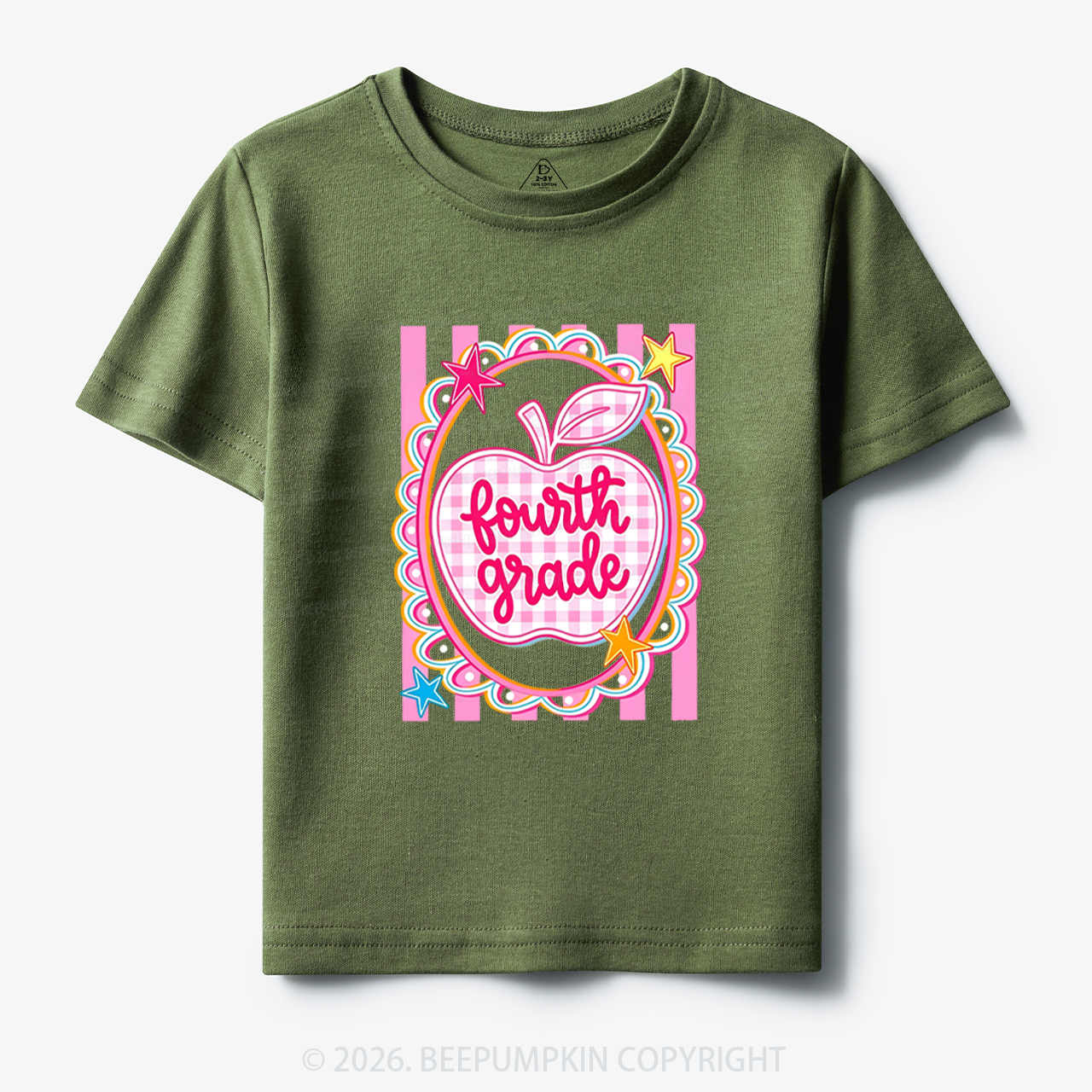 Personalized Apple Pink Gingham Stripes Toddler&Kid's Tees