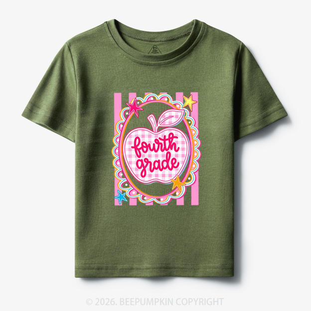 Personalized Apple Pink Gingham Stripes Toddler&Kid's Tees