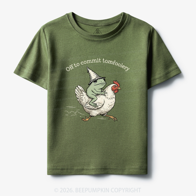 Frog Riding Chicken Off to Commit Tomfoolery Toddler&Kid's Tees