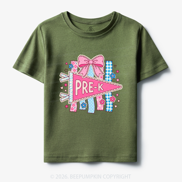 Personalized Pink Bow Pennant Back To School Toddler&Kid's Tees