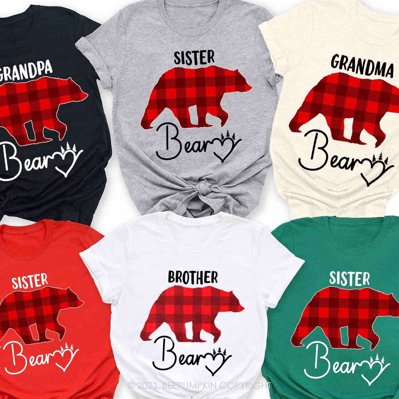 Red Buffalo Plaid Heart Bear Christmas Family Matching Shirts Beepumpkin