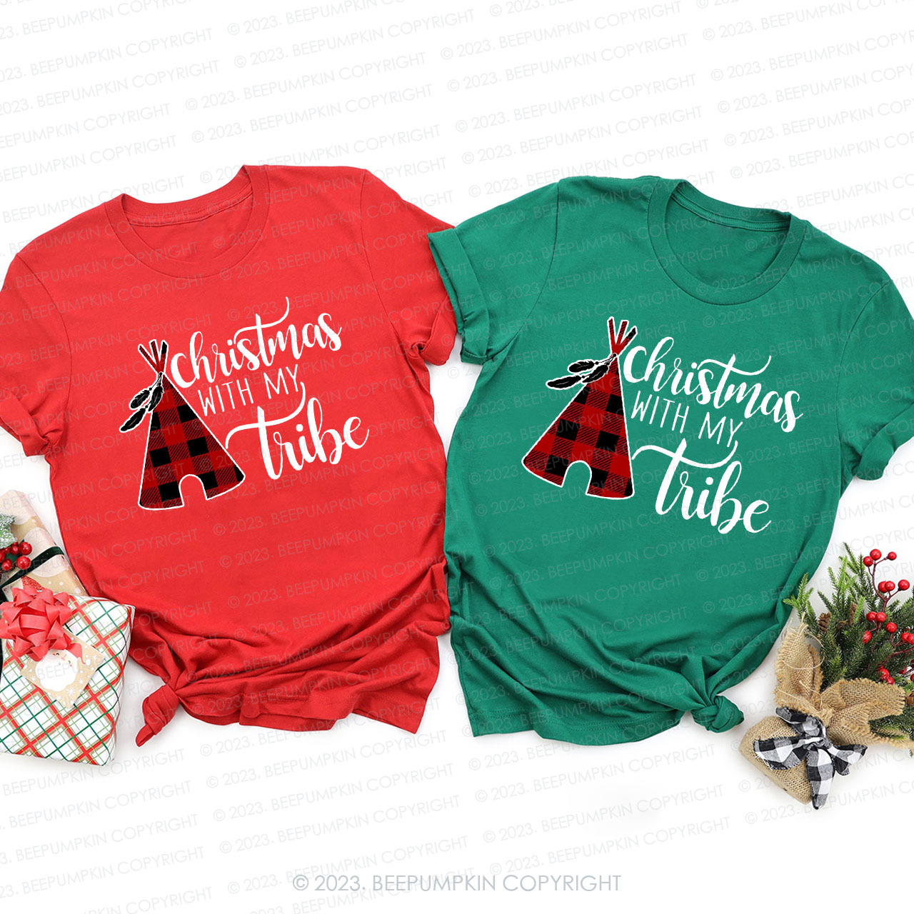 Christmas With My Tribe Family Matching Shirts Beepumpkin