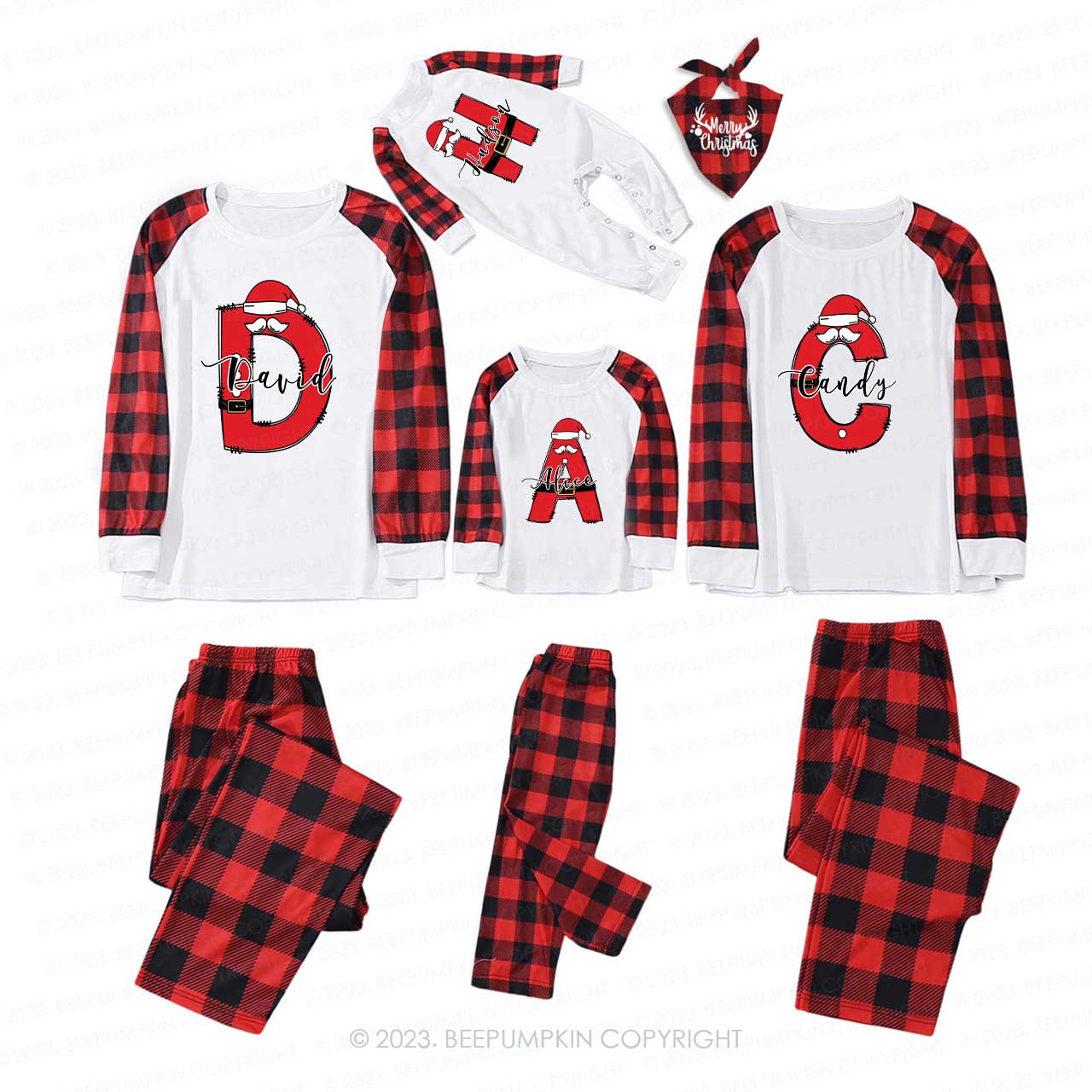 Santa Hat Christmas Monogram Family Matching Pajamas Beepumpkin
