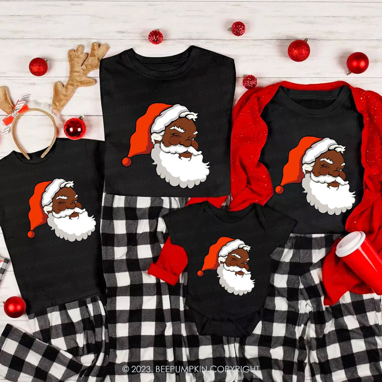 Santa African American Family Matching Christmas Shirts Beepumpkin