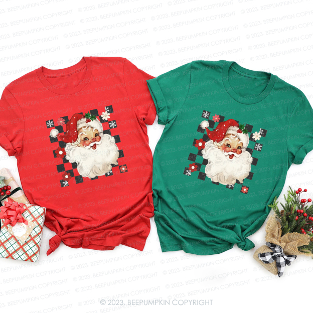 Retro Checkered Santa Claus Shirts For Family Beepumpkin