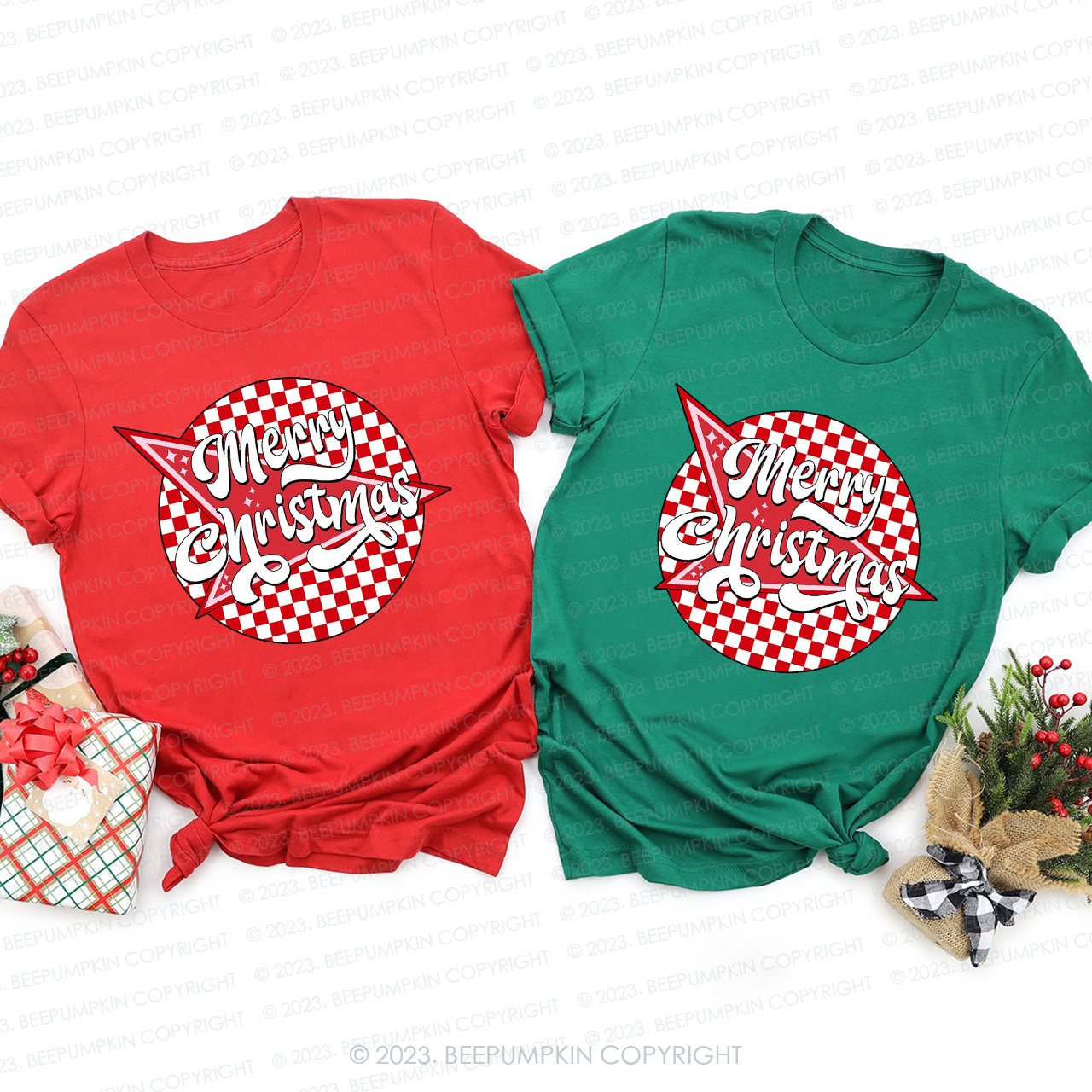 Retro Merry Christmas Matching Tees For Family Beepumpkin