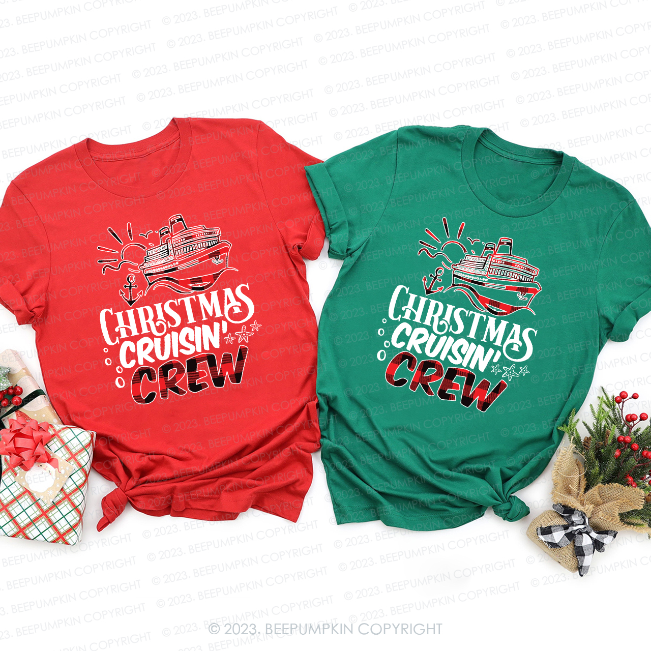 Christmas Cruise Buffalo Plaid Matching Tees For Family Beepumpkin