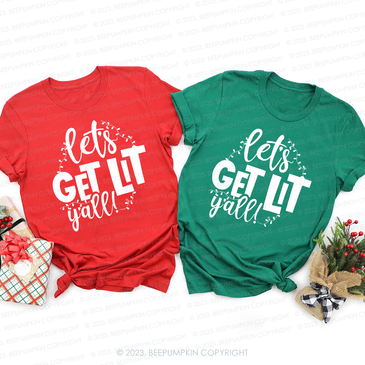 Let's Get Lit Christmas Matching Tees For Family Beepumpkin