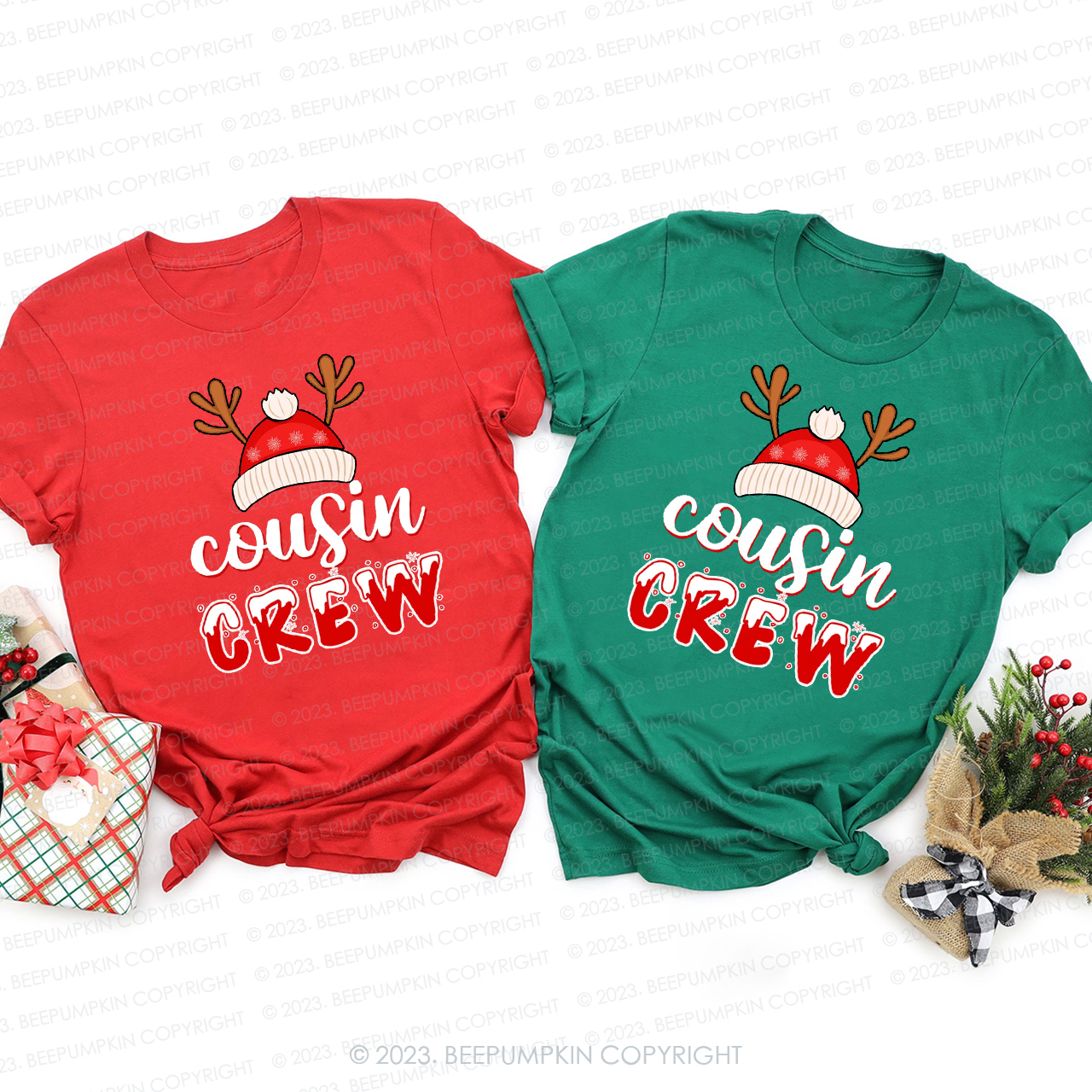 Cousin Crew Cute Christmas Antler Hat Family Matching Shirts Beepumpkin