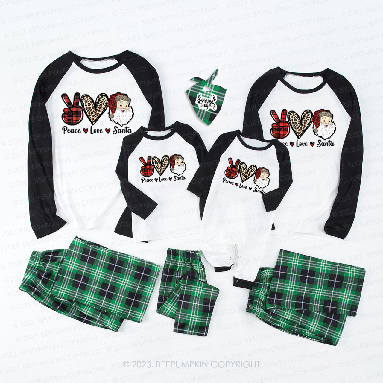 Christmas Peace Love Plaid Leopard Print Elements Matching Pajamas Beepumpkin