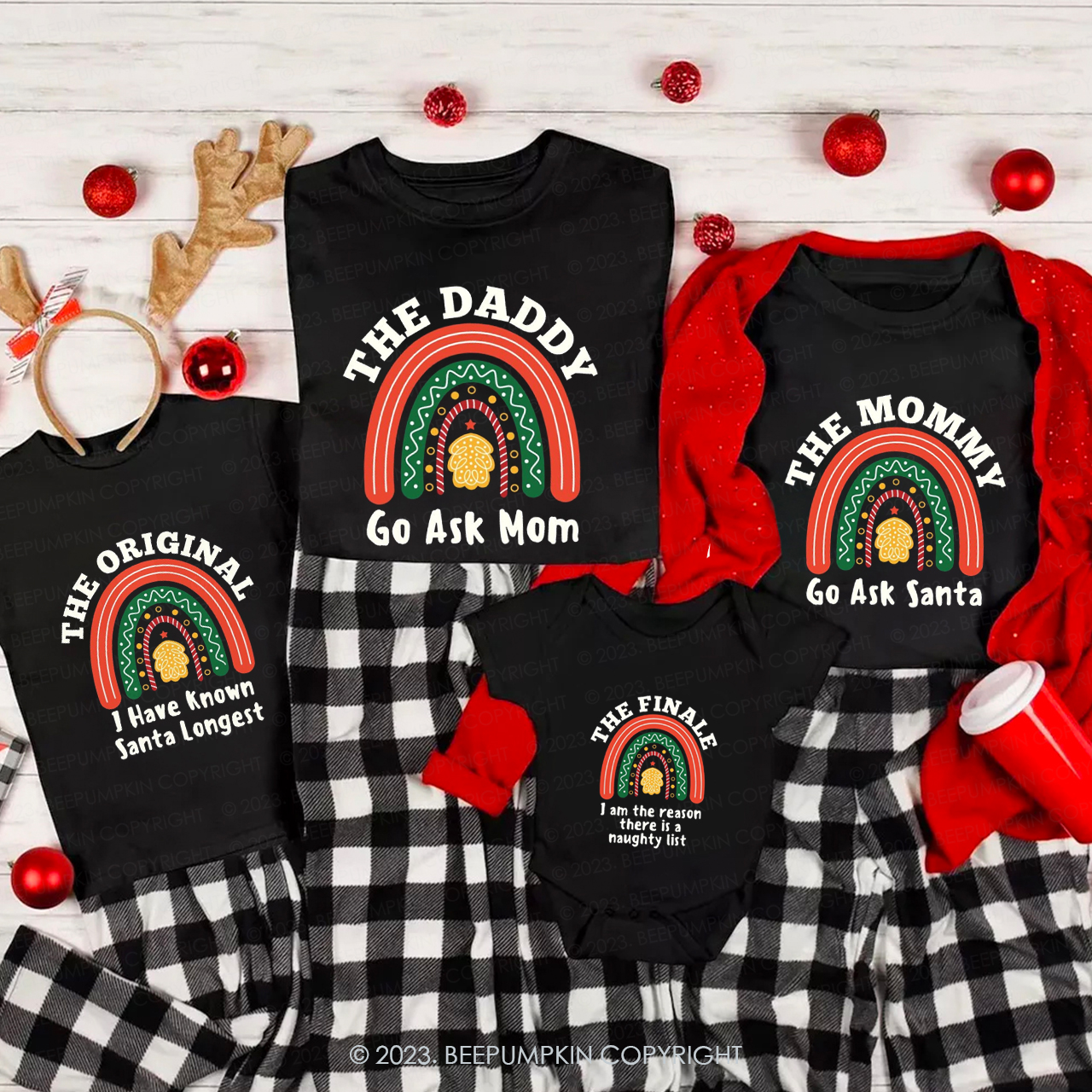 Personalized Christmas Colorful Rainbow Bridge Family Matching Shirts Beepumpkin