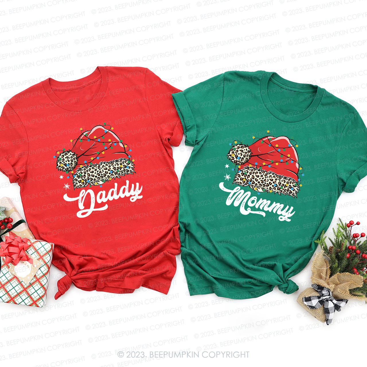 Christmas Red Santa Hat Family Matching Shirts Beepumpkin