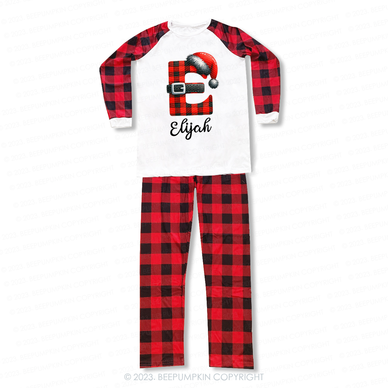 Personalized Reindeer Santa Claus Christmas Plaid Letters Pajamas Beepumpkin