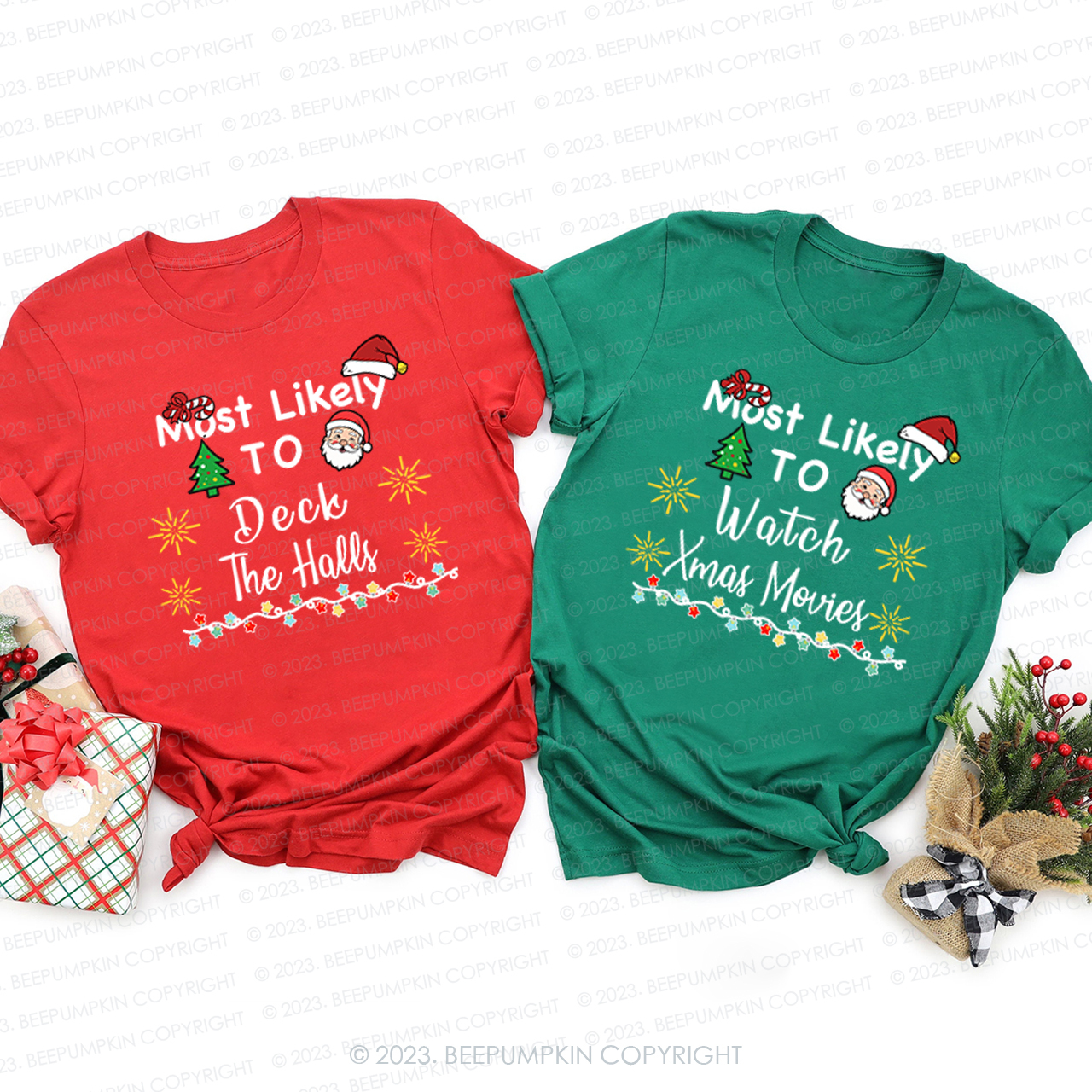 Most Likely To Cute Santa Family Party Matching Tees Beepumpkin