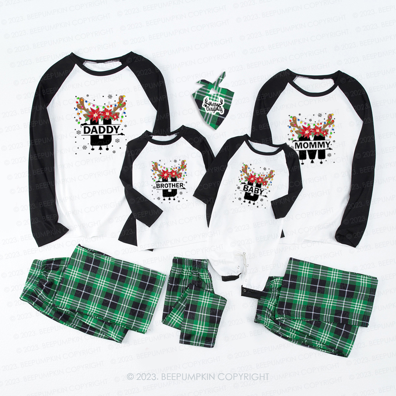Monogrammed Full of Christmas Lights Antler Matching Pajamas Beepumpkin